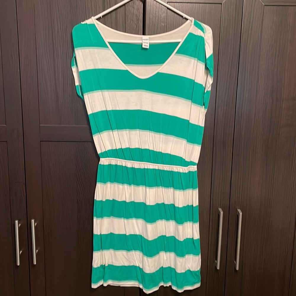 Green and White Striped Relaxed Sun Dress